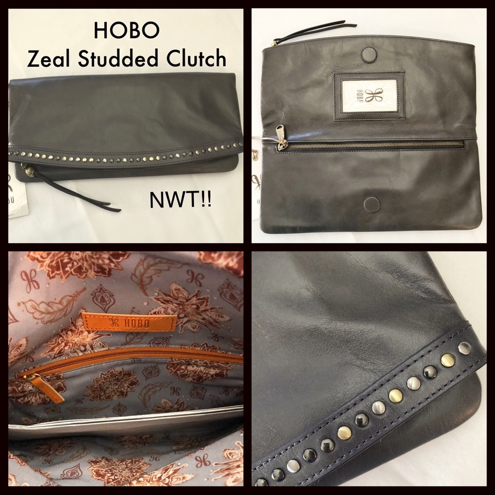 NWT HOBO Zeal Studded Clutch Handbag Graphite Gray - Picture 6 of 8